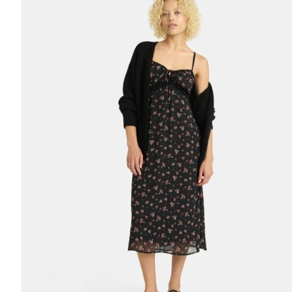 No Boundaries Lace Trim Sweetheart Maxi Dress Juniors Small‎ 4-6 Black Floral